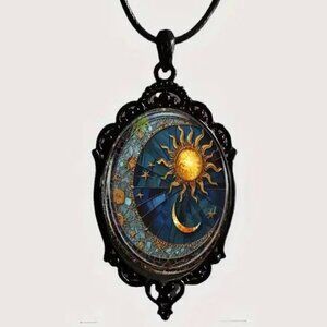 Black CELESTIAL Sun Moon Pendant Necklace